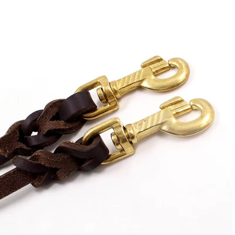 High-End Cowhide Leather Leash Dog Handmade Durable Pet Leash for Large Dogs Brass-Plated Hot Sale Pet Supplies Shop