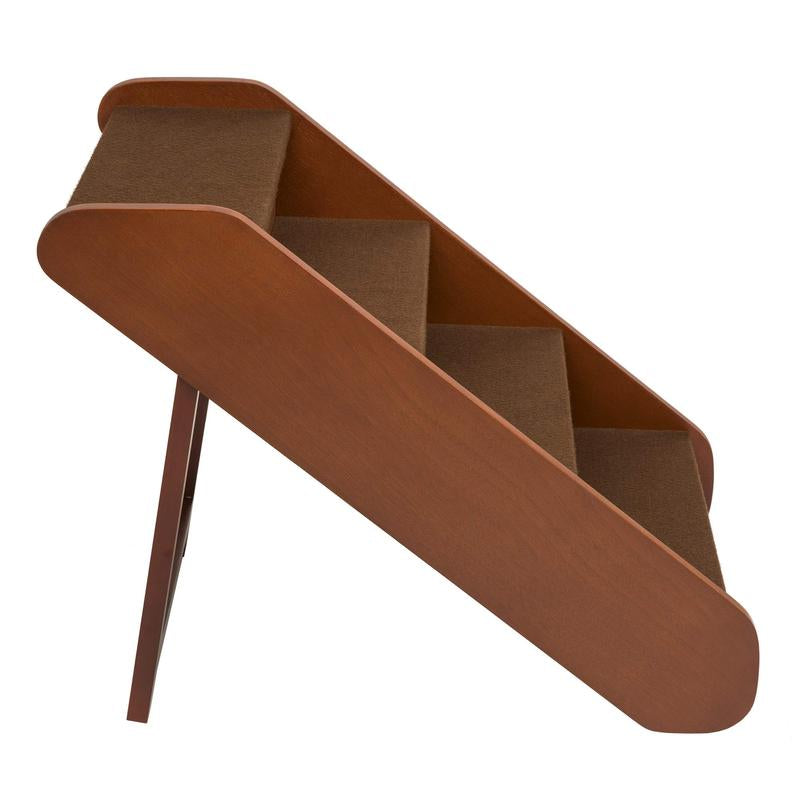 Cozyup Folding Wood Pet Steps - Dog and Cat Stairs - Lightweight Durable Wooden Frame Supports up to 200 Lb Side Rails and Non-Slip Feet Provide Added Security - 20 Inches