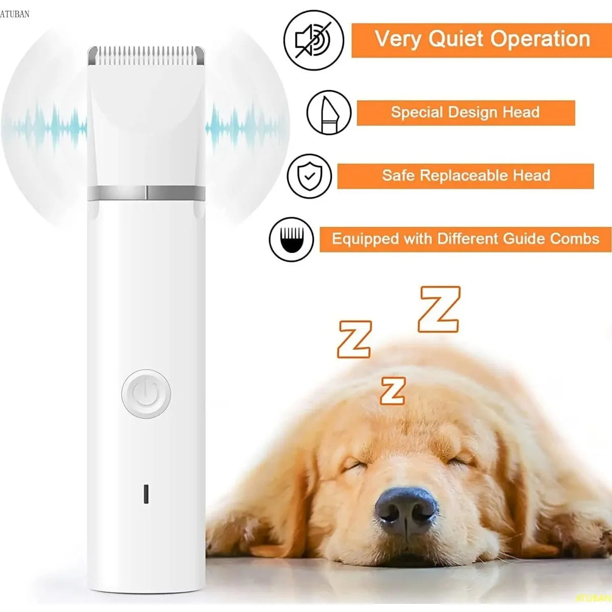 Dog Clippers Grooming Kit Hair Clipper-Low Noise Paw Trimmer-Cordless Quiet Nail Grinder Shaver for Cats and Other Pets
