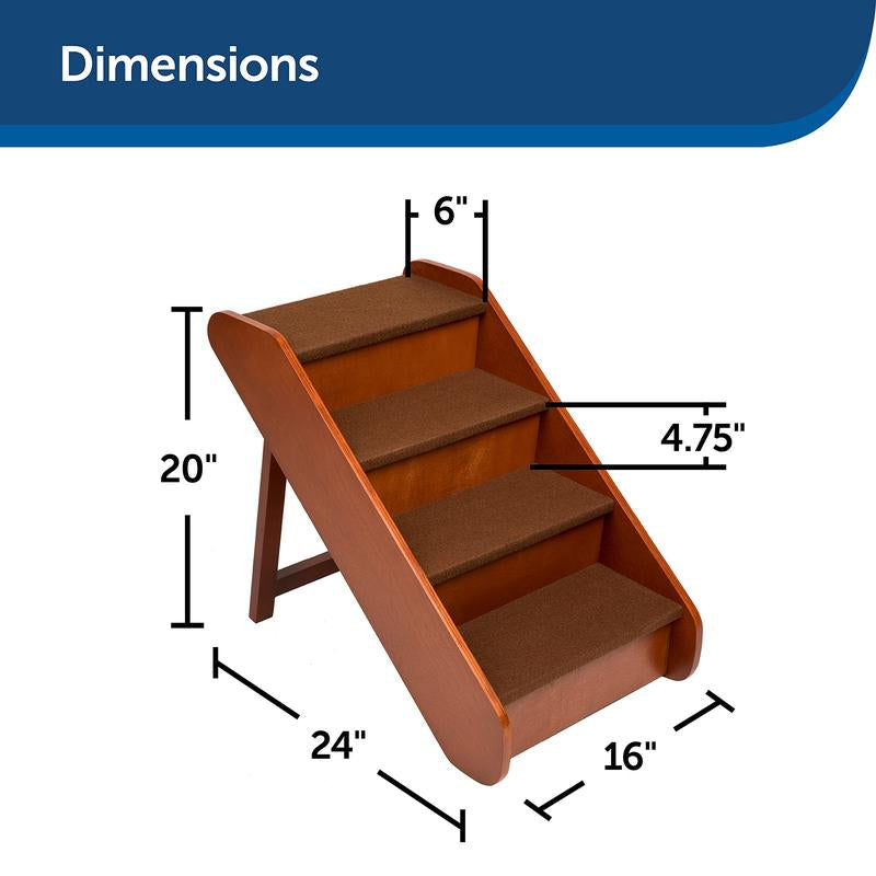 Cozyup Folding Wood Pet Steps - Dog and Cat Stairs - Lightweight Durable Wooden Frame Supports up to 200 Lb Side Rails and Non-Slip Feet Provide Added Security - 20 Inches