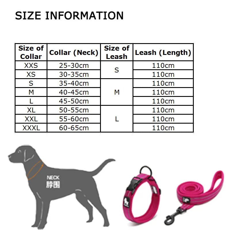 Easy on Pet Dog Collar and Leash Set Nylon Padded Adjustabele Reflective for Small Medium Large Dogs Training Walking