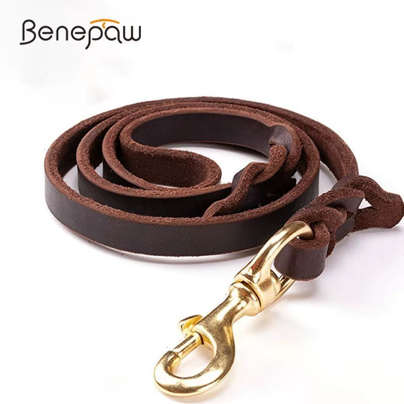 High-End Cowhide Leather Leash Dog Handmade Durable Pet Leash for Large Dogs Brass-Plated Hot Sale Pet Supplies Shop