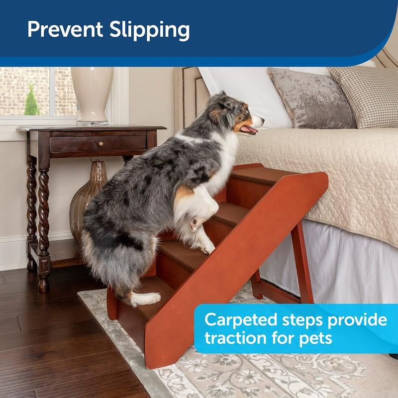 Cozyup Folding Wood Pet Steps - Dog and Cat Stairs - Lightweight Durable Wooden Frame Supports up to 200 Lb Side Rails and Non-Slip Feet Provide Added Security - 20 Inches