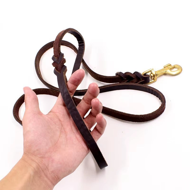 High-End Cowhide Leather Leash Dog Handmade Durable Pet Leash for Large Dogs Brass-Plated Hot Sale Pet Supplies Shop