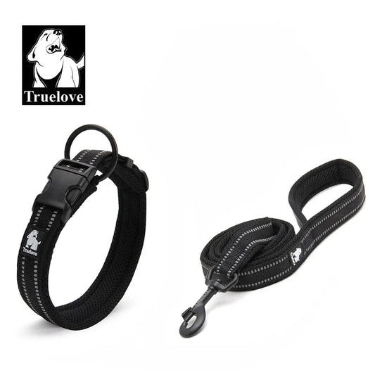 Easy on Pet Dog Collar and Leash Set Nylon Padded Adjustabele Reflective for Small Medium Large Dogs Training Walking