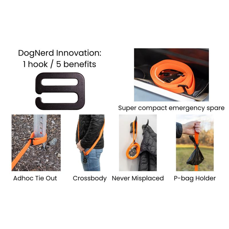 Dognerd 6' Tactical Silicone Dog Leash with Aluminum Quick Release Carabiner Solid Design for Large Dogs Walks Hikes Jogging