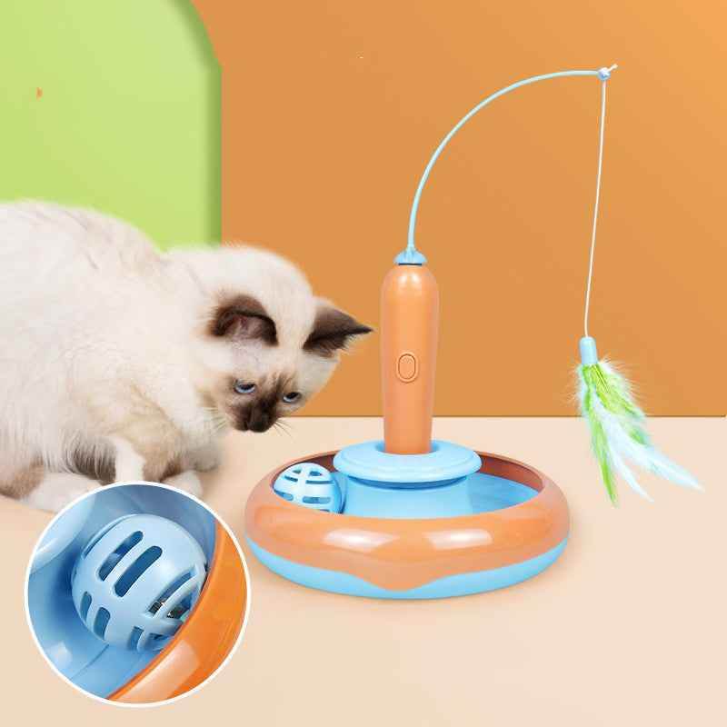 2 In 1 Katzenspielzeug mit Feder - Katzendrehteller - Tierbedarf.si