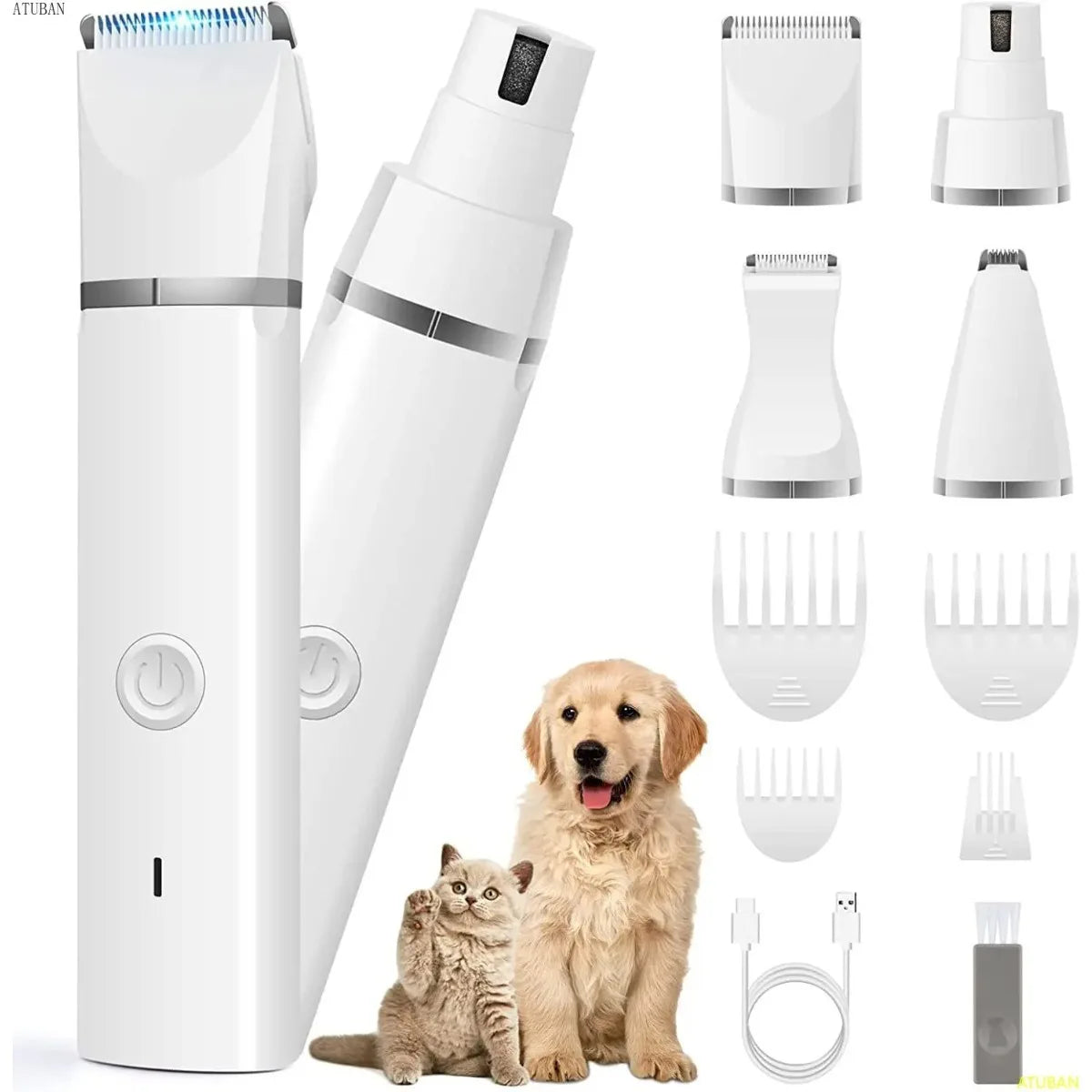 Dog Clippers Grooming Kit Hair Clipper-Low Noise Paw Trimmer-Cordless Quiet Nail Grinder Shaver for Cats and Other Pets