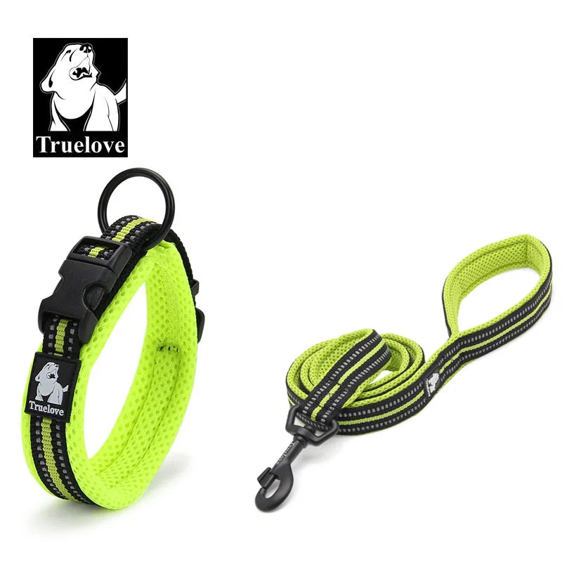 Easy on Pet Dog Collar and Leash Set Nylon Padded Adjustabele Reflective for Small Medium Large Dogs Training Walking