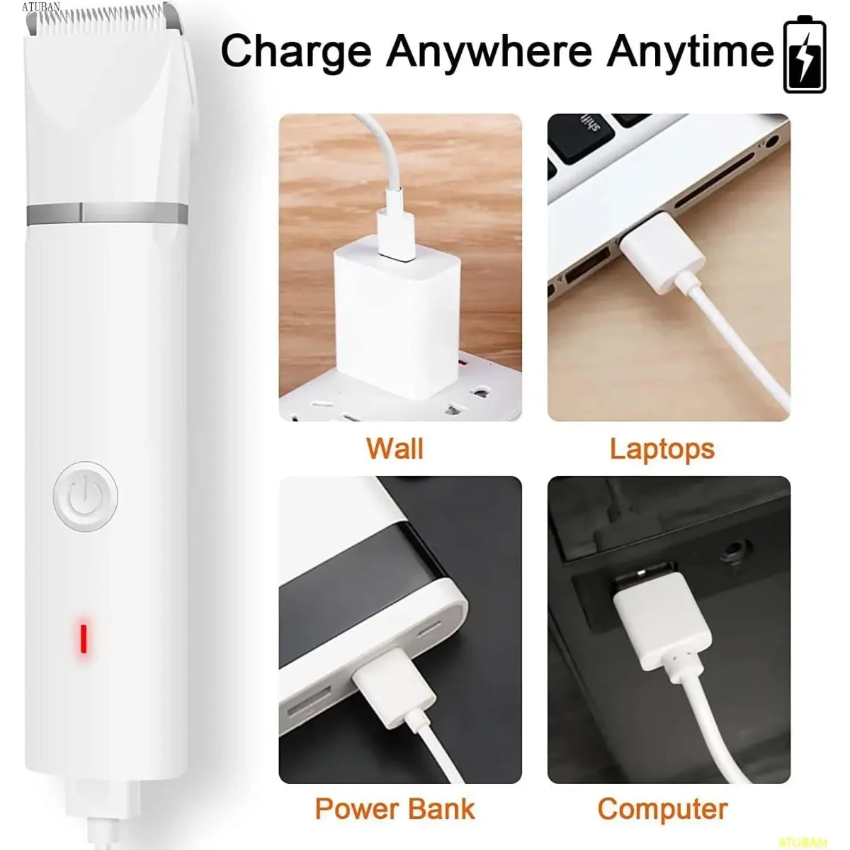 Dog Clippers Grooming Kit Hair Clipper-Low Noise Paw Trimmer-Cordless Quiet Nail Grinder Shaver for Cats and Other Pets