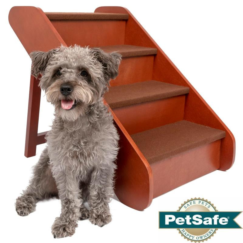 Cozyup Folding Wood Pet Steps - Dog and Cat Stairs - Lightweight Durable Wooden Frame Supports up to 200 Lb Side Rails and Non-Slip Feet Provide Added Security - 20 Inches