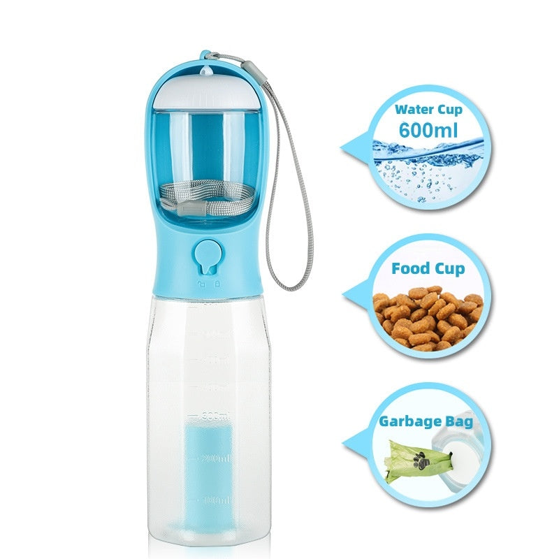 Tragbare Wasserflasche für Hunde oder Katzen- Futter, Wasser und Kotbeutel inkl.