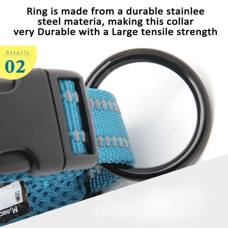 Easy on Pet Dog Collar and Leash Set Nylon Padded Adjustabele Reflective for Small Medium Large Dogs Training Walking