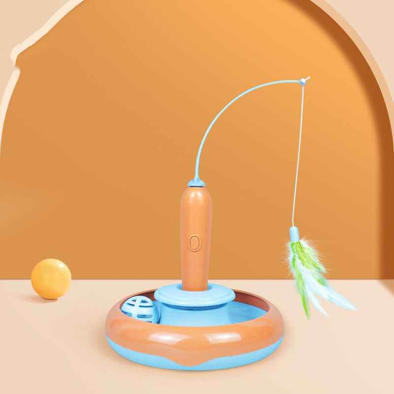 2 In 1 Katzenspielzeug mit Feder - Katzendrehteller - Tierbedarf.si