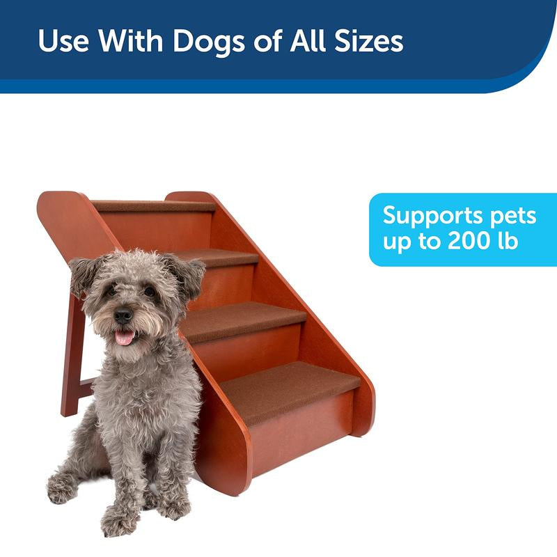 Cozyup Folding Wood Pet Steps - Dog and Cat Stairs - Lightweight Durable Wooden Frame Supports up to 200 Lb Side Rails and Non-Slip Feet Provide Added Security - 20 Inches