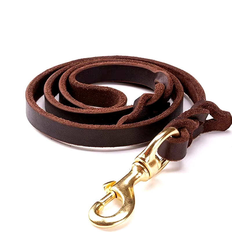 High-End Cowhide Leather Leash Dog Handmade Durable Pet Leash for Large Dogs Brass-Plated Hot Sale Pet Supplies Shop