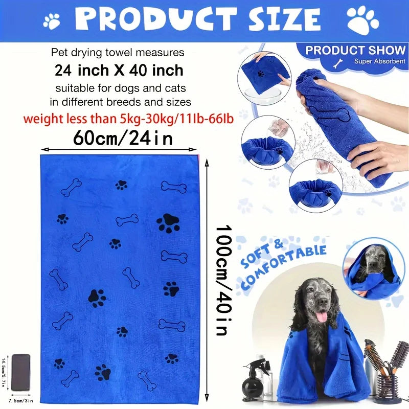 Dog Towel Drying Dog Cat Pet Towel, Puppy Microfiber Quick-Drying Dog Claw Bath Towel, Pet Bath Products Absorbent Medium Dog