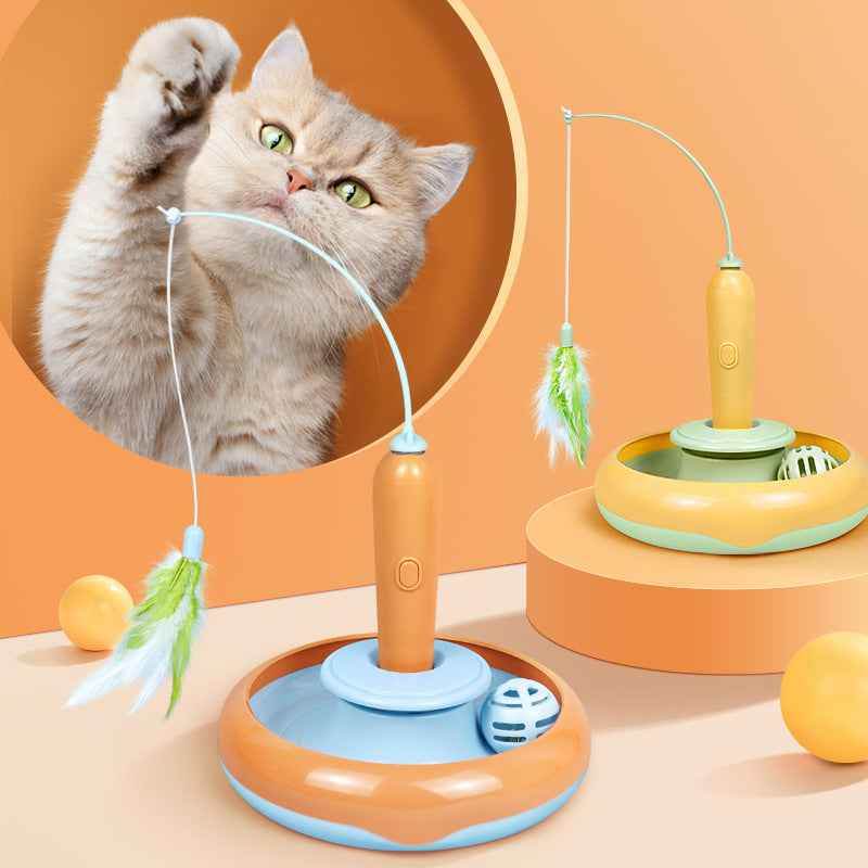 2 In 1 Katzenspielzeug mit Feder - Katzendrehteller - Tierbedarf.si