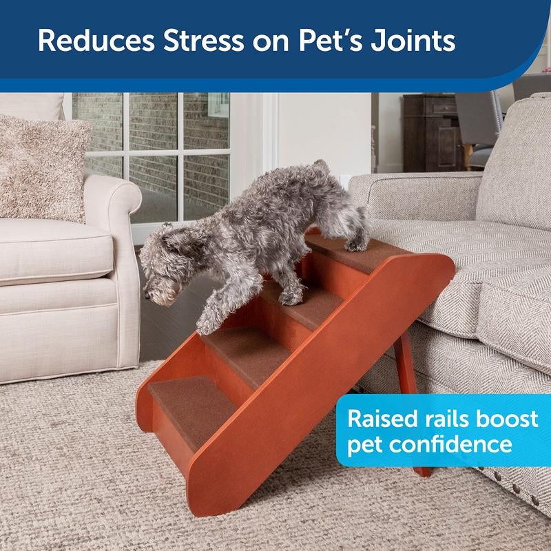 Cozyup Folding Wood Pet Steps - Dog and Cat Stairs - Lightweight Durable Wooden Frame Supports up to 200 Lb Side Rails and Non-Slip Feet Provide Added Security - 20 Inches